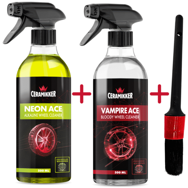 Zestaw CERAMIKKER Neon Ace i Vampire Ace - kompletny zestaw do okresowej i regularnej pielęgnacji felg z pędzelkiem
